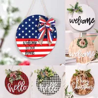 Decorative Flowers Welcome Sign Wreath Front Door Hanger With Bow 30CM Round Outdoor Hanging Vertical Home Decoration