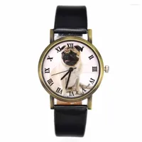 Armbandsur Pug Pet Dog Pu Leather Band Watches Men's Women's Casual Fashion Silicone WatchBand Unisex Sport Quartz Write Watch