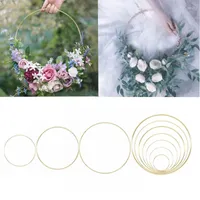 Dekorative Blumen Metallgirlandenf￤nger Round Hoop Ring DIY Kranz Craft Dreamcatcher Artificial Flower Rack Hochzeit Braut Handgemachte Wand
