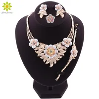 Wedding Jewelry Sets Gold Color Bridal For Women Flower Shaped Necklace Earrings Ring Bracelet Party Jewelery Birthday Gifts 221109