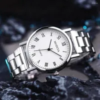 Wristwatches Men's عرضية شبكية من الفولاذ المقاوم للصدأ غير القابل للصدأ مشاهدة بسيطة الاتصال الكوارتز جولة الدالز الأعمال wristwatch orologi di lusso leggeri