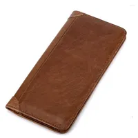 Wallets YIANG Genuine Leather Men Bifold Purse Designer Cash Coin Pocket Real Cowhide Card Holder Handy Clutch Bags Long Wallet