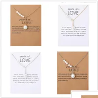 Collares colgantes Collar dogeared con tarjeta de regalo Perla de amor Beads White Costa para mujeres Oro Sier Color Link Joyer￭a DH3CV