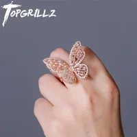 Band Rings TOPGRILLZ Adjustable Butterfly Bling Cubic Zirconia Copper Charm Iced Out RING Fashion Jewelry Gift For Women 221109