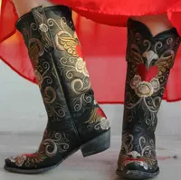 Stiefel Ribetrini New Fashion Vintage Retro Love Heart Mid Cal Women Western Stiefel Chunky Heel Stickerei Cowboy Cowgirls Rididng Bootsg22111111