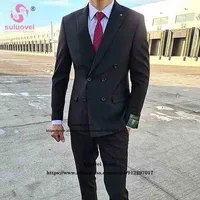 Suit Fashion Double Breasted Suits For Men Slim Fit Groom Peaked Lapel J220823