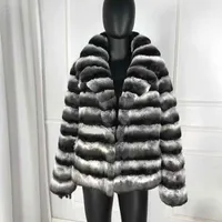 Women's Fur 2022 Fashion Rex Coat Full Sleeves Chinchilla Color High Quality Genuine