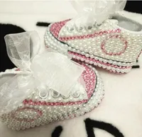 Dollbling Rhinestone Pearl Crystal Baby Girl Chil Shoes Handmade Shining Diamond First Walkers Soft Sole Princess Shoes2949152