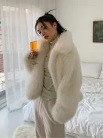 الفراء النسائي 2022 FASHING FAUX Winter Lapel Plush Sould Short Jacket Women Warm Abrigo Piel Sintetica Mujer