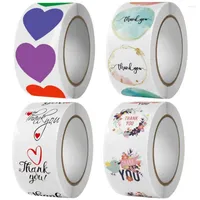 Gift Wrap 1 Roll Thank You Stickers Labels Heart Print Self-adhesive Multi-color For Christmas Bag