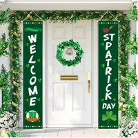 St. Patrick Günü Partisi Dekorasyon Kapı Perdesi Saint Patrick Green Clover Banner İrlandalı Beyaz Çakık Ev Süsleri CPA4452 TT1111