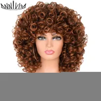 Pelucas sintéticas de 14 "peluca afro rizada de cabello corto con flequillo para mujeres negras ombre sintética ombre sin glúerla de cosplay marrón pelucas rubias mixtas annivia T221103