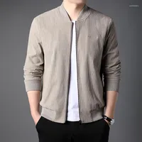 Men's Jackets Top Quality Spring Corduroy Brand Jacket For Men Simple Long-sleeved Striped Baseball Collar Casual Mens Clothing 2023