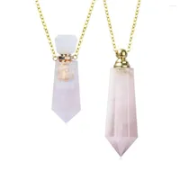 Collares colgantes Eudora Pink Natural Crystal Stone Oil Essential Perfume Bottle de acero inoxidable Joyería CZ Collar de curación