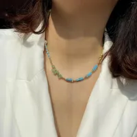 Chaines Bohemian Style Glass Rice Collier perle Collier Green Stone Choker pour femmes Girls Collar Party Summer Bijouts