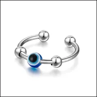 Bandringen Gelukkige roestvrijstalen blauw Evil Evil Finger Ring voor vrouwen Gift Rotary Decompressie Antianxiety Turkse open ringen Drop D DH0LH