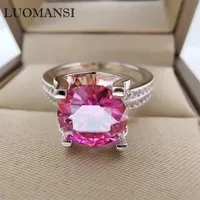 Solitaire Ring Luomansi Classic 3ct Pink VVS 9MM Diamond Tested 100% S925 Silver Women Jewelry Party Gift 221109