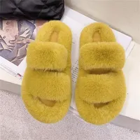Slippers Winter Women House Furry Fashion Faux Fur Warm Shoes Slip On Flats Female Home Slides Black Plush Indoor Ytmtloy 221110