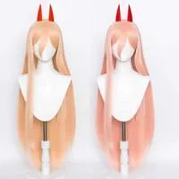 Cosplay Wigs Anime Chainsaw Man Makima Power Cosplay Wig Long Orange Pink Heat Resistant Synthetic Hair Party Role Play Wigs WigCap Horns T221104 T221104