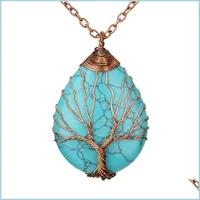 Anh￤nger Halsketten Baum des Lebens Tr￤nen amethyst Opal Anh￤nger Halskette Kupferdraht gewickelt Edelstein Heilung Chakra Drop Lieferung Jude DHK9W