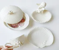 Coppe Saucers Hightend Coral Shell Relief Coffee Cups and Saucer Ceramic Afternoon TEA TEACUP Creative Porcelain Tazas de Cafe3617051