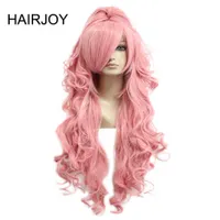 Cosplay Wigs HAIRJOY Synthetic Hair Vocaloid Luka Cosplay Wig Pink Red Curly Wigs with Ponytail T221104