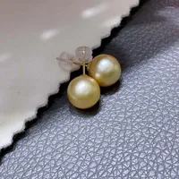 Orecchini per borchie Eleganti Naturale 10-11 mm Mare meridionale Goline Golden Pearl Earring for Women