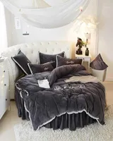 4pcs Crystal Velvet Round Bed Sheet Pillowcase Cover Cover Sets Lace Edge Skirt Cover Cover14066868