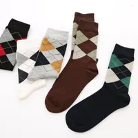 Men's Socks Winter Men Diamond Rhombus Four Seasons Cotton Leisure Business Mens Wholesale Mix Colors 10pair lot