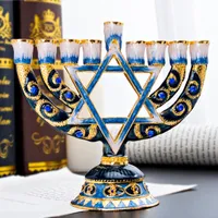 HD 9 Branch Magen David Menorah Handpainted Candle Holder Collection for Hanukkah Shabbat Christmas Ceremony Home Decor Gift Y207357989