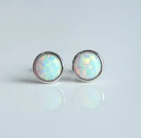 Stud Earrings 2022 Round White Fire Opal For Women 925 Sterling Silver Filled Crystal Zirconia Wedding Jewelry