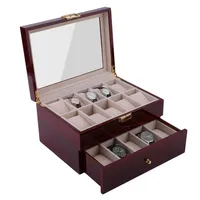 20 grades Red Black Wooden Woodes Box Case Watch Collection Collection Organizador de armazenamento rápido e seguro Navio da US279G