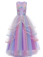 2021 New Summer Teenager Girls Dresses Cartoon Unicorn Appliques para fiesta de piano de boda Realice ropa para niños E06067933492