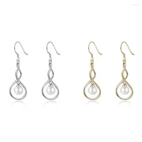 Dangle Earrings Exquisite Women Pearl Drop 925 Sterling Silver Twisted Pendant for Elegant Lady Girl Party Jewelry Love Gift
