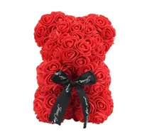 Vktech Valentines Day Gift 23cm Red Rose Teddy Bear Rose Flower Artificiel Artificiel Decoration For Christmas Valentine039s Birthday Gift2546815
