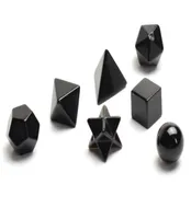 Doğal çakra siyah akik oymalı kristal iyileşme platonik katılar merkaba ile kutsal geometri sembolleri