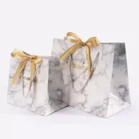 Gift Wrap Marble Style Thank You Printed Gifts Bags Paper with Ribbons Wedding Favors for Guests Baby Shower Birthday Party Decor Wholesale