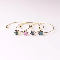 Bangle Druzy Romantic Gold Color Quartz Vijfpuntige Star Healing Point Natural Stone Cuff Prism Chakra Reiki Bracelet