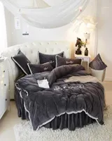 4pcs Crystal Velvet Round Bed Sheet Pillowcase Cover Cover Sets Lace Edge Skirt Cover Cover13346550