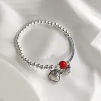 매력 팔찌 순수한 S925 Silvering Lucky Amulet Bracelet for Women Red Bead Zodiac Bull Fu Pendant Elastic Rope Jewelry Gift Hand Chain