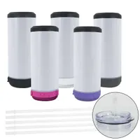 US Local Warehouse 16oz4 in 1 Sublimation Cain Cooler Speaker TumblersストレートBluetooth Music Cupステンレス鋼真空断熱ビール
