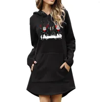 Damen Hoodies Frauen Weihnachten Schneeflockenglas Drucke Kordelzug Pocket Taschenkleid Langarm Kleid Casual Slip Sport Sweater