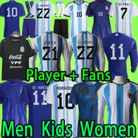 Män kvinnor barn kit argentina fotboll tröjor 2022 spelare version långärmad maradona dybala j.alvarez de paul messis 2023 di maria acuna fotboll tröjor 23 uniformer