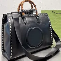 Black Bamboo Handbags Women Diana Shoulder Bag Genuine Leather Rivet Removable Strap Fashion Letters Large Capacity Pocket Tote Shopping 2022