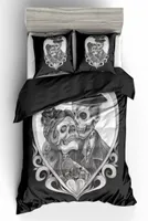흑인과 흰색 두개골 침구 세트 킹 ​​사이즈 러브 플라워 이불 커버 퀸 홈 섬유 인쇄 싱글 더블 침대 세트 Pillowca9413151