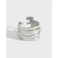 Cluster Rings Minimalist 14MM Authentic 925 Sterling Silver Jewelry Multi Layer Twist Twine Wrap Winding Adjust Long Ring C-HJZ520