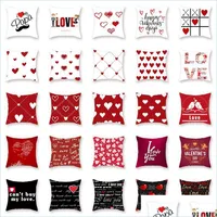Pillow Case Red Heart Shaped Pillowcase 45X45Cm Valentine Day Throw Pillow Er Wedding Lovers Case Happy Valentines Home Decor Drop D Dhfb7
