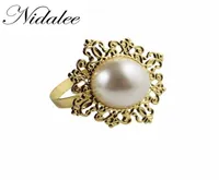 Nidalee Pearl Metal Gold Silver Napkin Rings Flower for Bulk Weddings Blue Kitchen Solder Banquet jantar Decoração de diamante 12pcs5965405