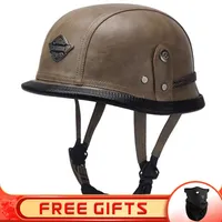 Cycling Helmets DOT Approved German WWII Vintage PU Leather Motorcycle Half Face Helmet Men Women Chopper Scooter Riding Jet Capacetes Para Moto T221107