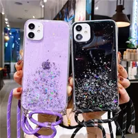 Transparent glitter Strap Cord Chain Necklace Lanyard soft phone case For iPhone 13 12 Pro Max MiNi 11 Pro XS XR X 7 8 Plus 6 SE